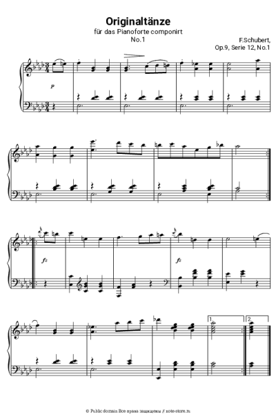 Ноты, аккорды Франц Шуберт - Вальс №1 из 36 оригинальных танцев D.365, op.9