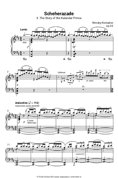 Ноты, аккорды Николай Римский-Корсаков - Шехерезада, соч. 35: II. Рассказ царевича Календера