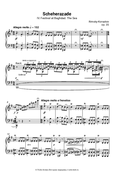 Ноты, аккорды Николай Римский-Корсаков - Шехерезада, соч. 35: IV. Праздник в Багдаде