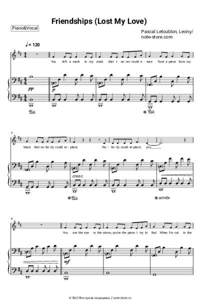 Ноты, аккорды Pascal Letoublon, Leony - Friendships (Lost My Love)