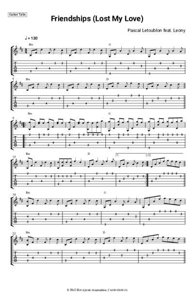 Ноты, аккорды Pascal Letoublon, Leony - Friendships (Lost My Love)