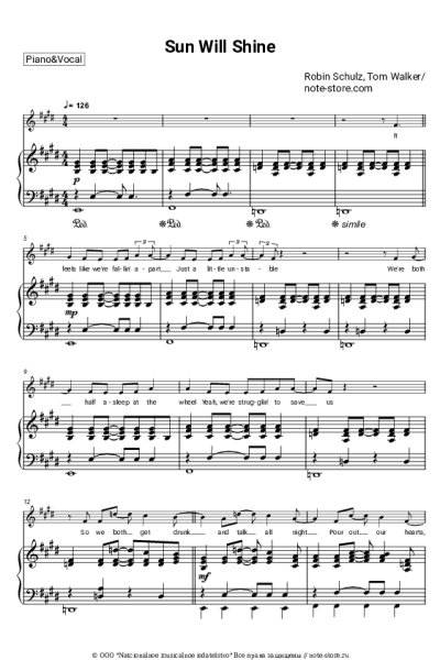 Ноты, аккорды Tom Walker, Robin Schulz - Sun Will Shine