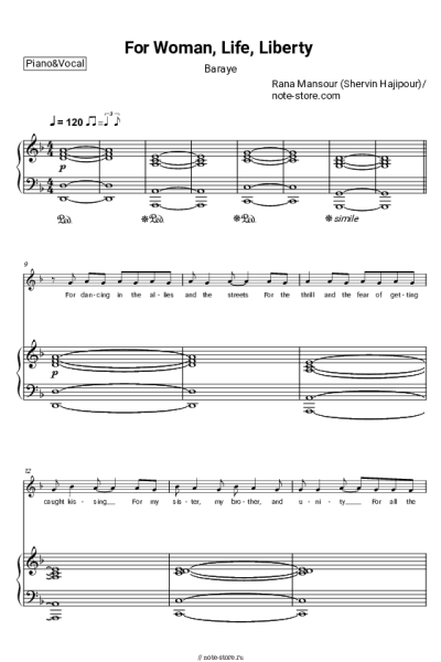 Ноты, аккорды Rana Mansour - For Woman, Life, Liberty (Baraye)