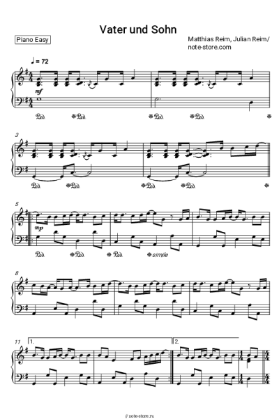 Ноты, аккорды Matthias Reim, Julian Reim - Vater und Sohn