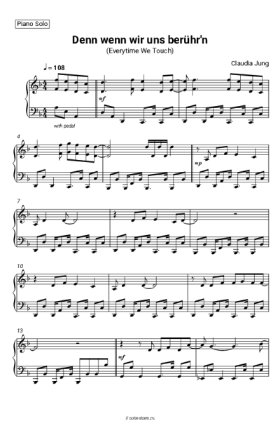 Ноты, аккорды Claudia Jung - Denn wenn wir uns berühr'n (Everytime We Touch)