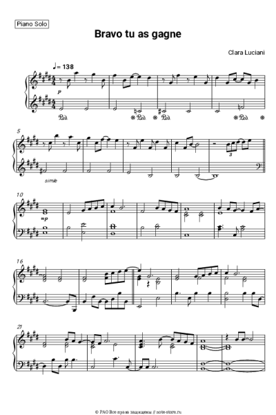 Ноты, аккорды Clara Luciani - Bravo tu as gagné
