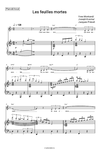 Ноты, аккорды Yves Montand - Les Feuilles Mortes