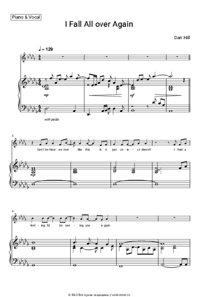 Ноты, аккорды Dan Hill - I Fall All over Again