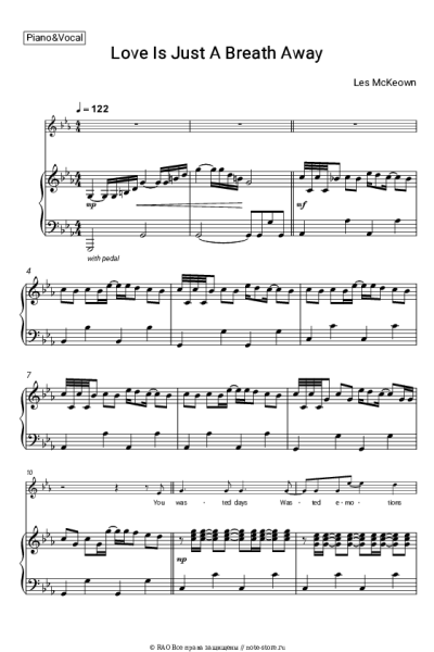 Ноты, аккорды Les McKeown - Love Is Just A Breath Away