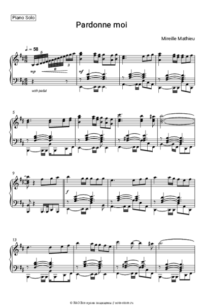 Ноты, аккорды Mireille Mathieu - Pardonne-moi ce caprice d’enfant