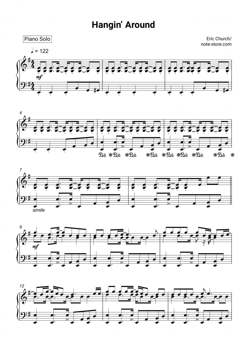 Eric Church - Hangin’ Around ноты для фортепиано