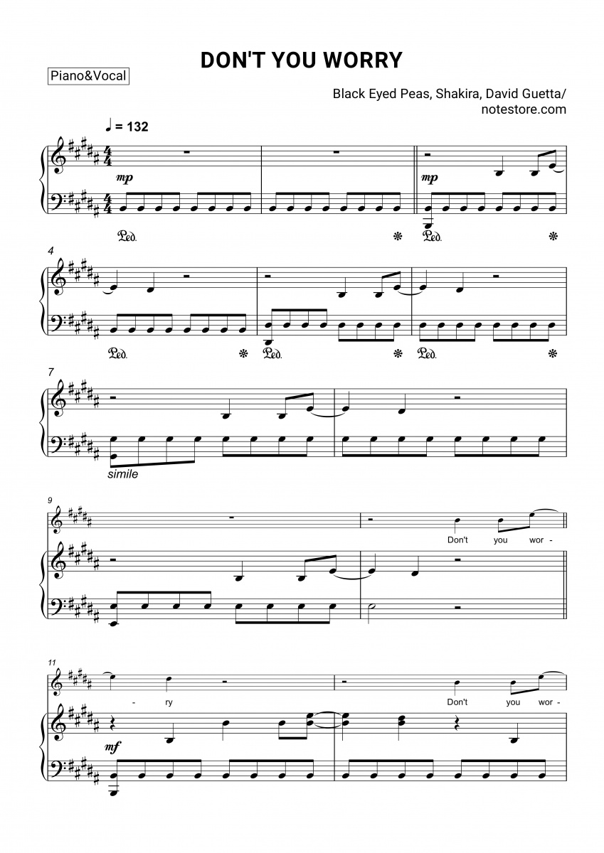 Black Eyed Peas, Shakira, David Guetta DON'T YOU WORRY ноты для