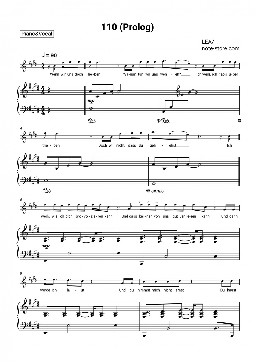 Lea - 110 (Prolog) ноты для фортепиано