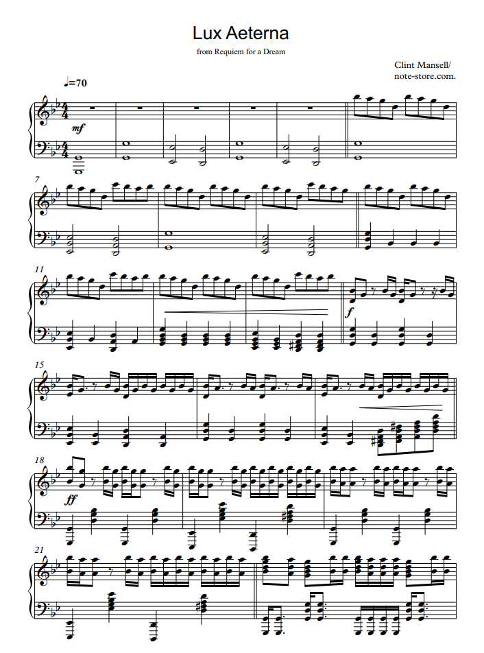 Clint Mansell - Winter: Lux Aeterna (Requiem for a Dream) ноты для фортепиано