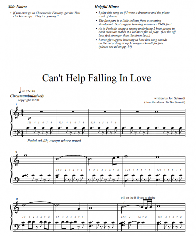 Ноты Jon Schmidt - Can't Help Falling in Love - Пианино.Соло
