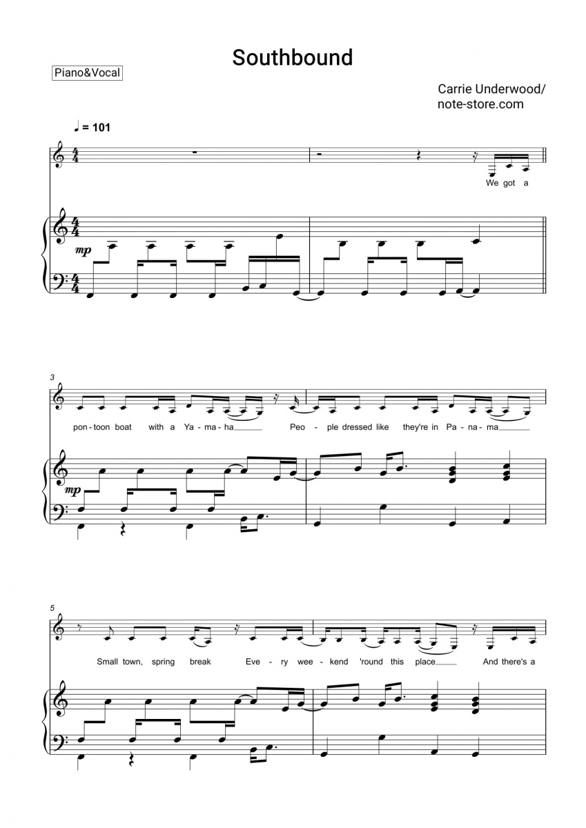 Carrie Underwood Southbound ноты для фортепиано в Note