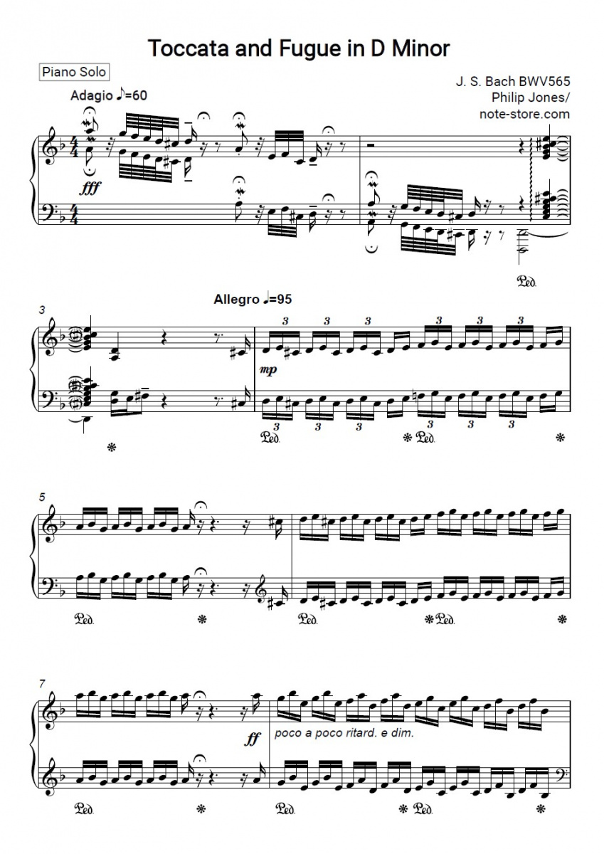 Иоганн Себастьян Бах - Токката и фуга ре минор (BWV 565) ноты для фортепиано