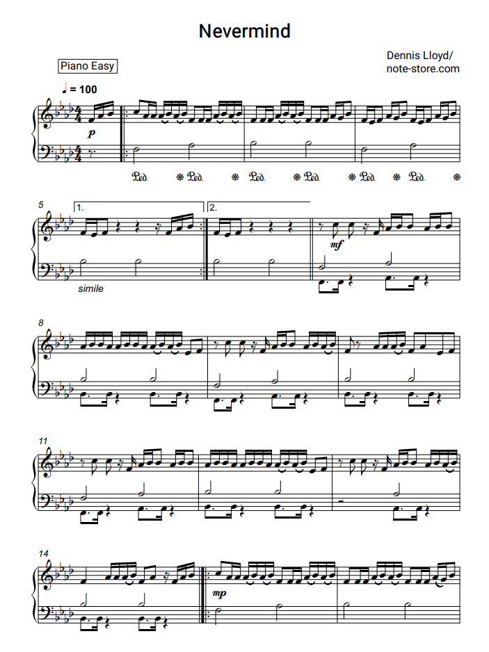 Dennis Lloyd - Nevermind ноты для фортепиано