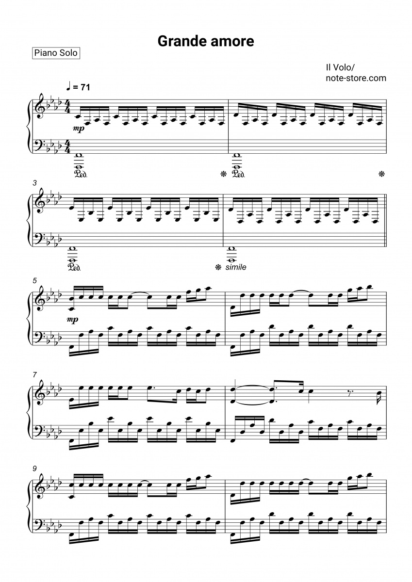 Il Volo Grande amore ноты для фортепиано в NoteStore.ru Пианино.Соло SKU PSO0016402
