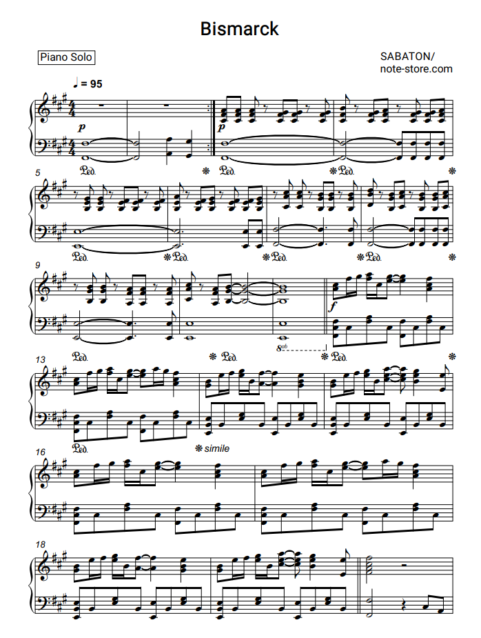 Sabaton - Bismarck ноты для фортепиано