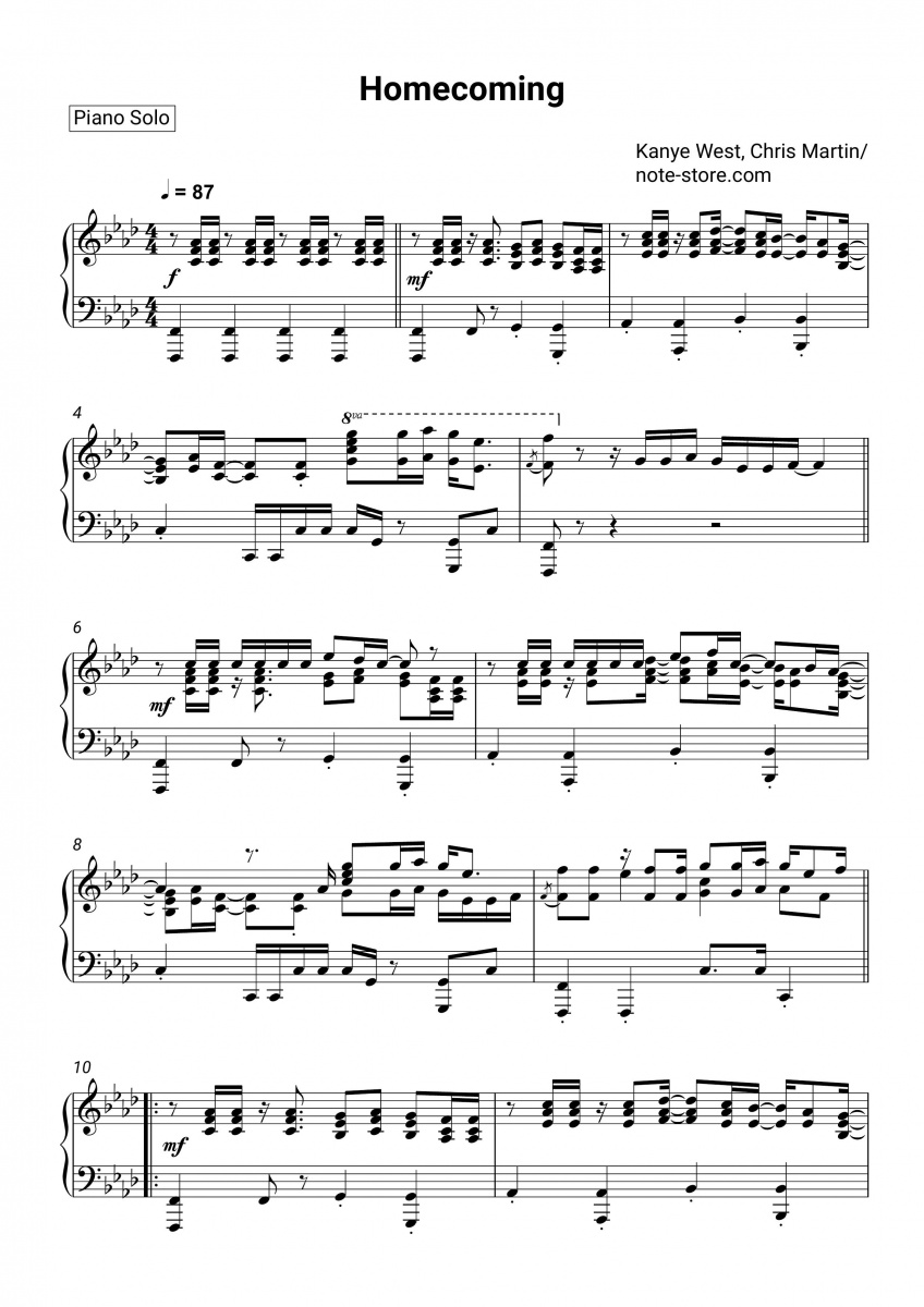 Kanye West, Chris Martin ноты для фортепиано в NoteStore