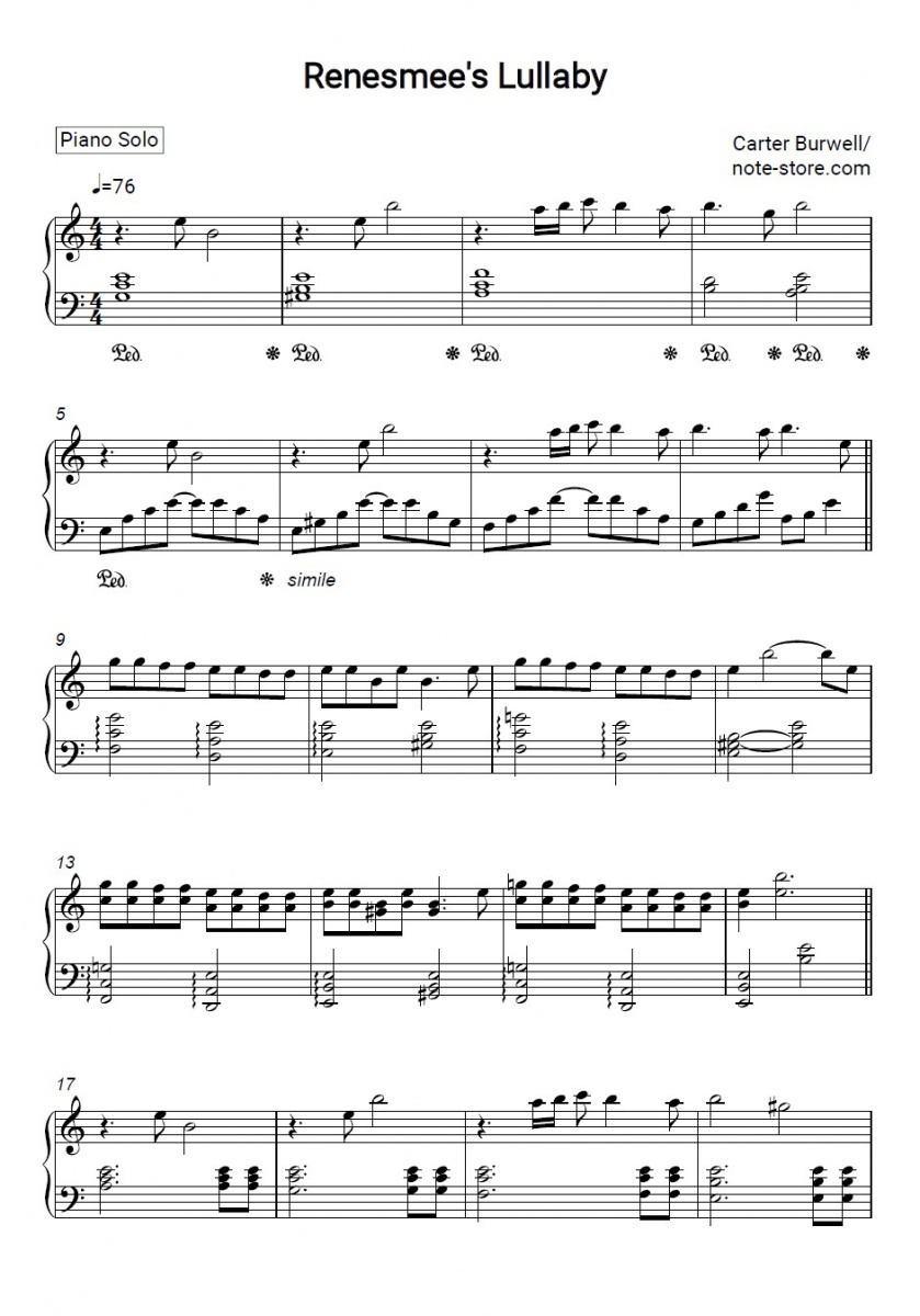 Ноты Carter Burwell - Renesmee's Lullaby - Пианино.Соло