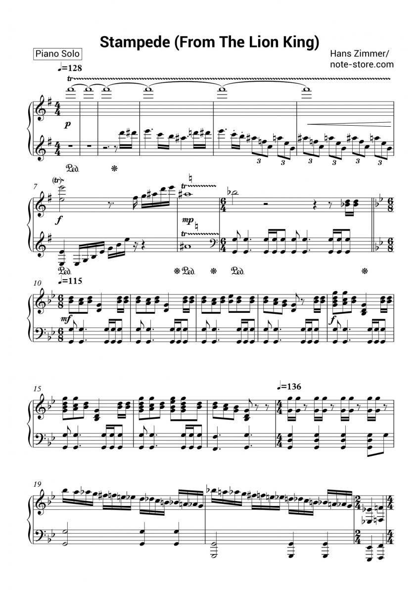 Hans Zimmer - Stampede (From The Lion King) ноты для фортепиано