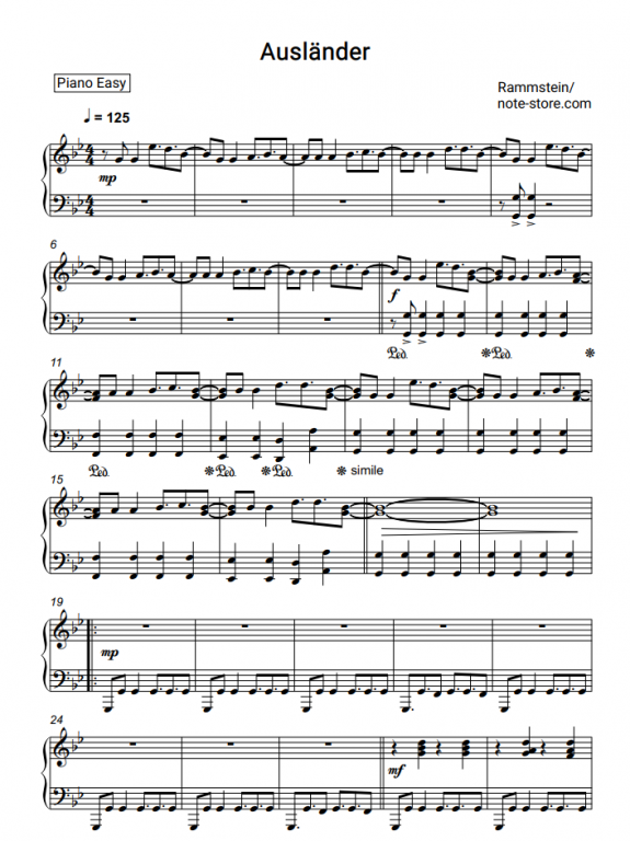 Rammstein - Ausländer ноты для фортепиано