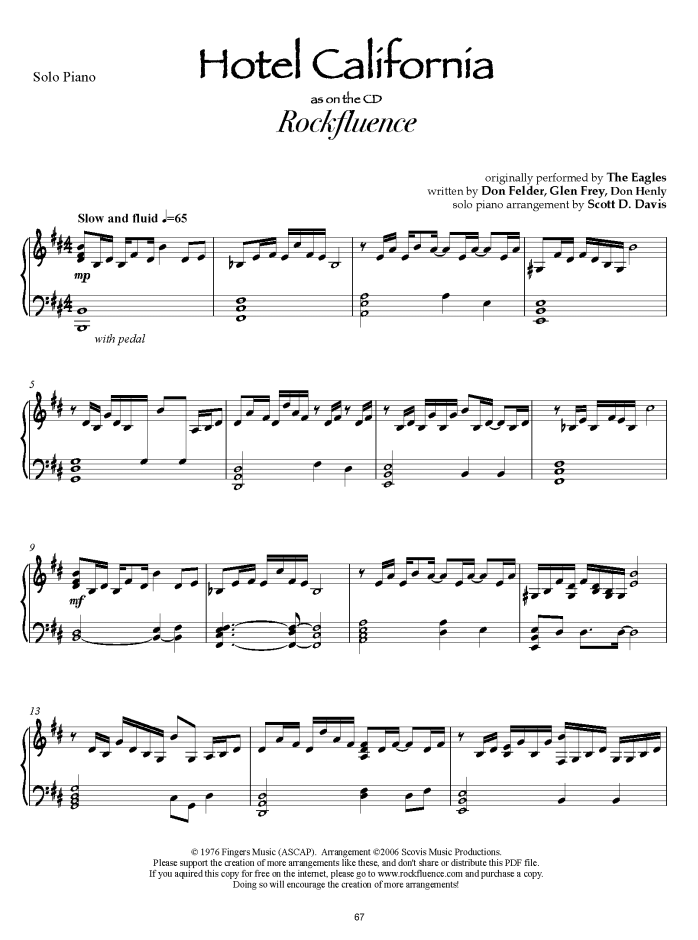 Eagles - Hotel California ноты для фортепиано