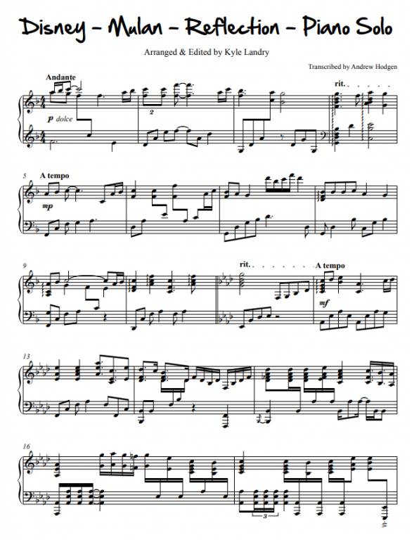 Christina Aguilera - Reflection ноты для фортепиано PDF Пианино.Соло.