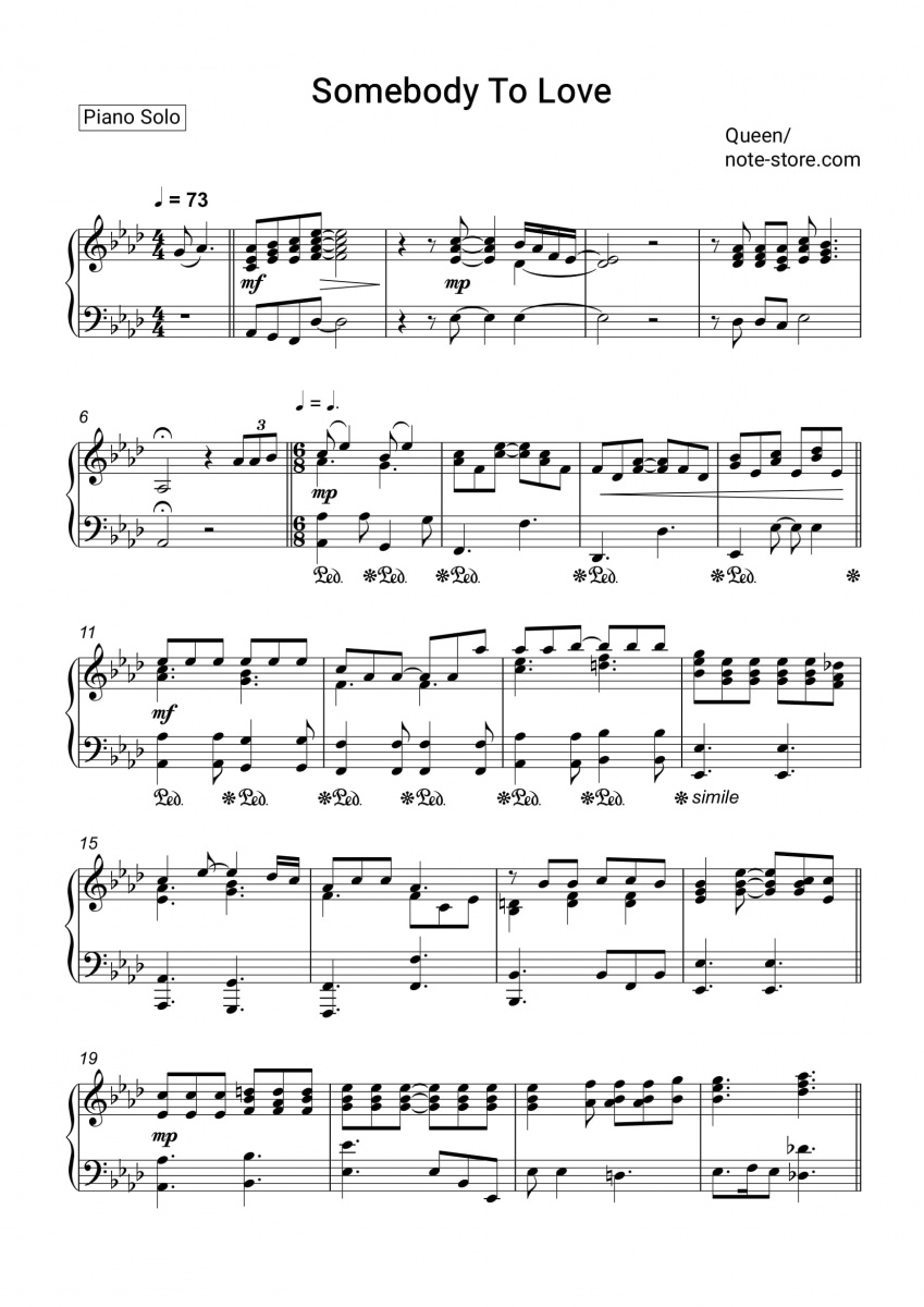 Queen - Somebody To Love ноты для фортепиано