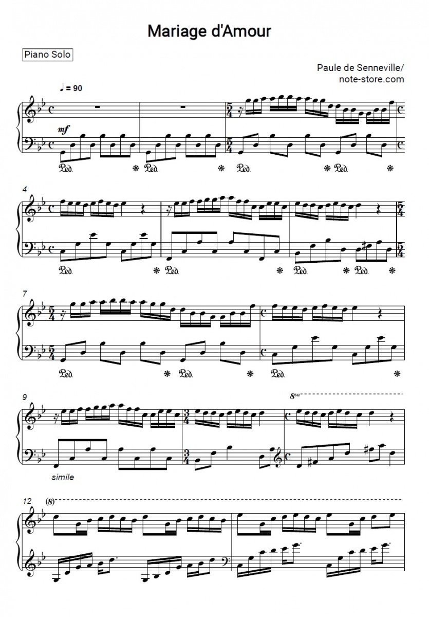 Ноты Richard Clayderman - Mariage D'Amour - Пианино.Соло
