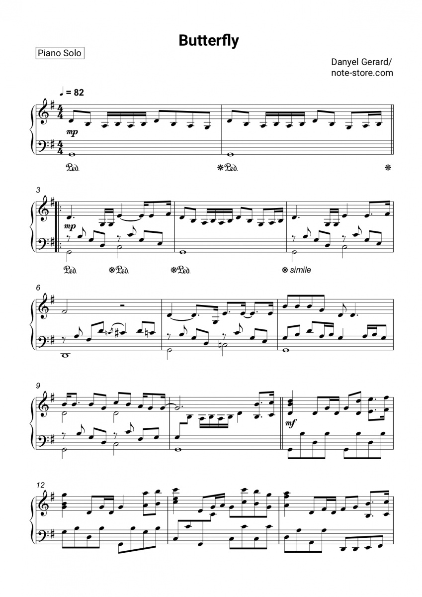 Danyel Gerard - Butterfly (deutsch) ноты для фортепиано