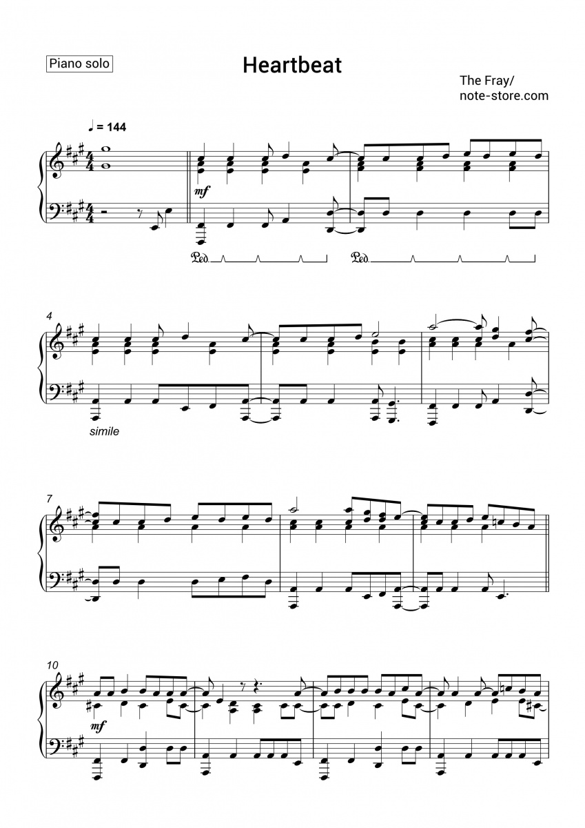 The Fray - Heartbeat ноты для фортепиано