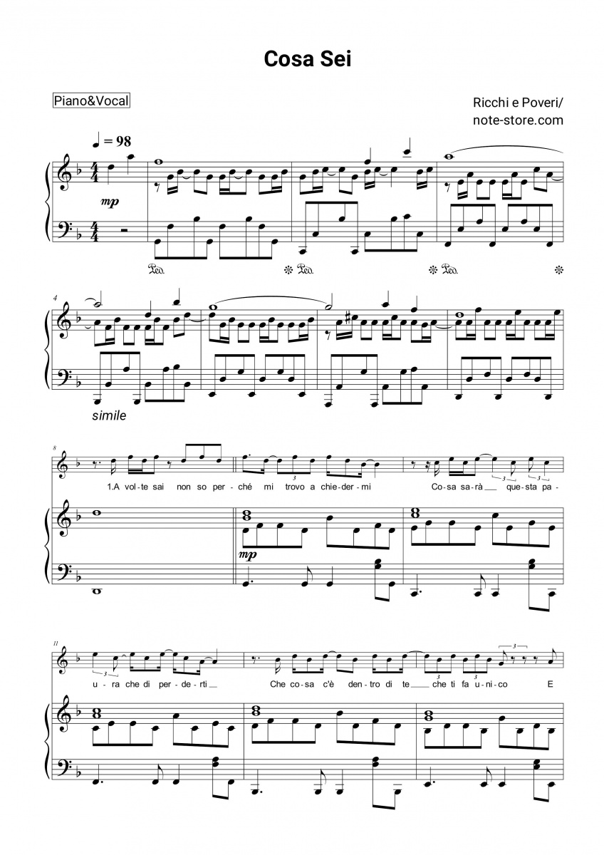 Ricchi e Poveri - Cosa sei ноты для фортепиано в Note-Store.ru ...