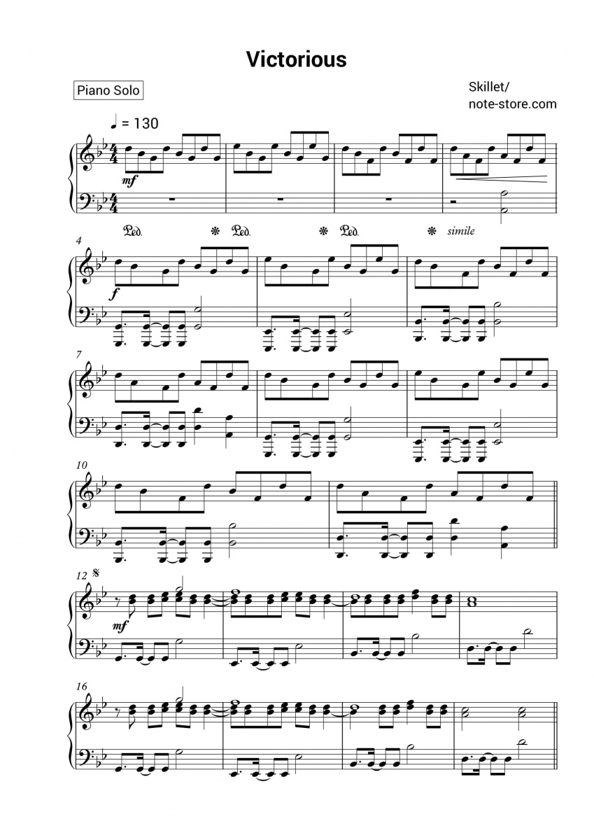 Skillet - Victorious ноты для фортепиано