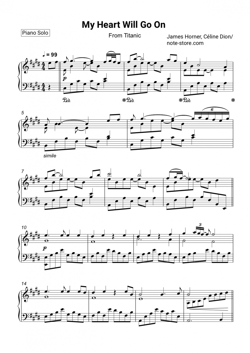 James Horner - My heart will go on ноты для фортепиано