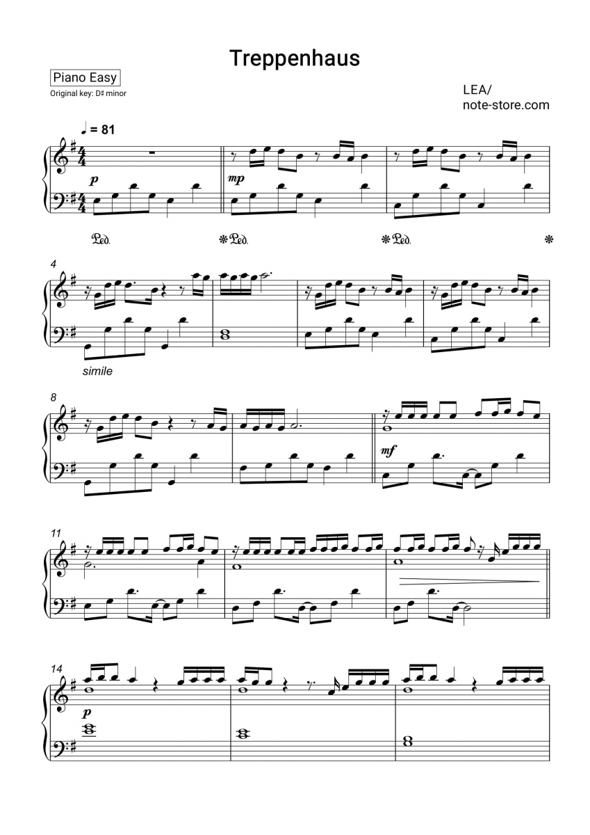 Lea - Treppenhaus ноты для фортепиано