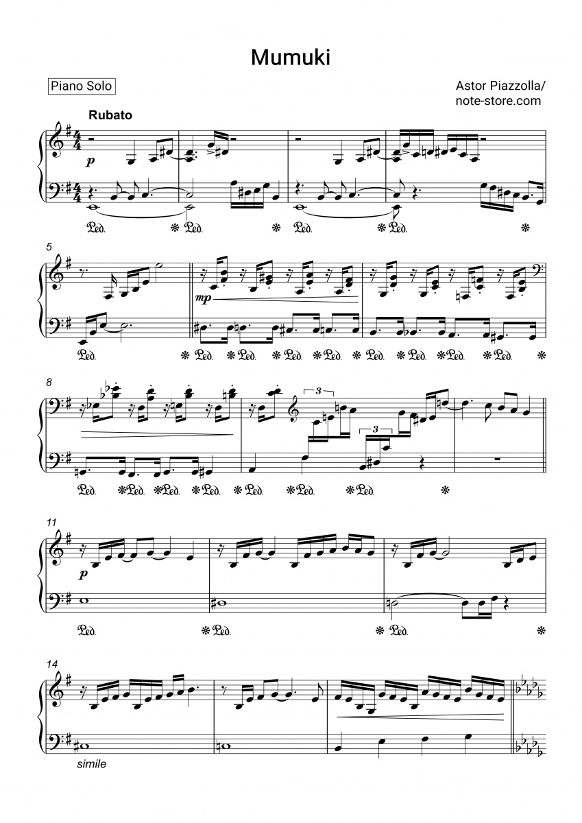 Астор Пьяццолла - Mumuki ноты для фортепиано