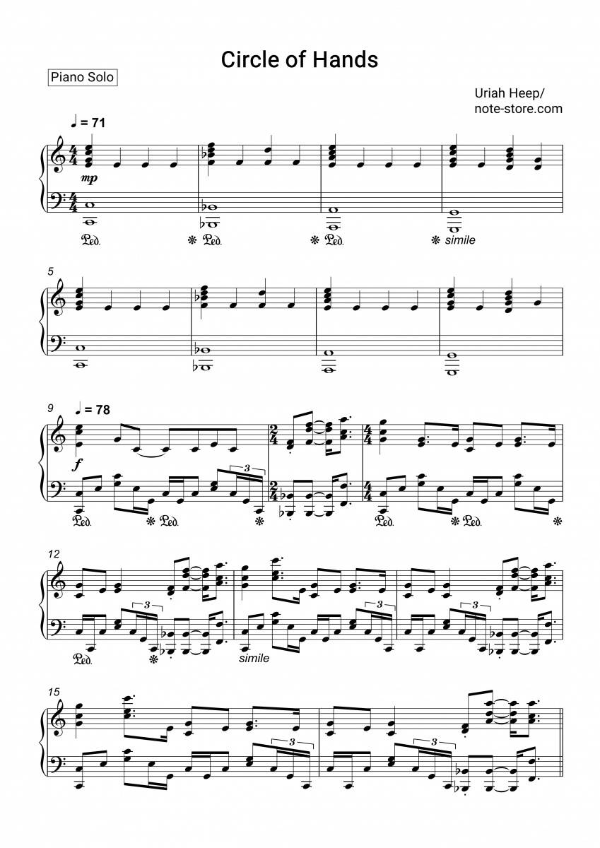Uriah Heep - Circle of Hands ноты для фортепиано