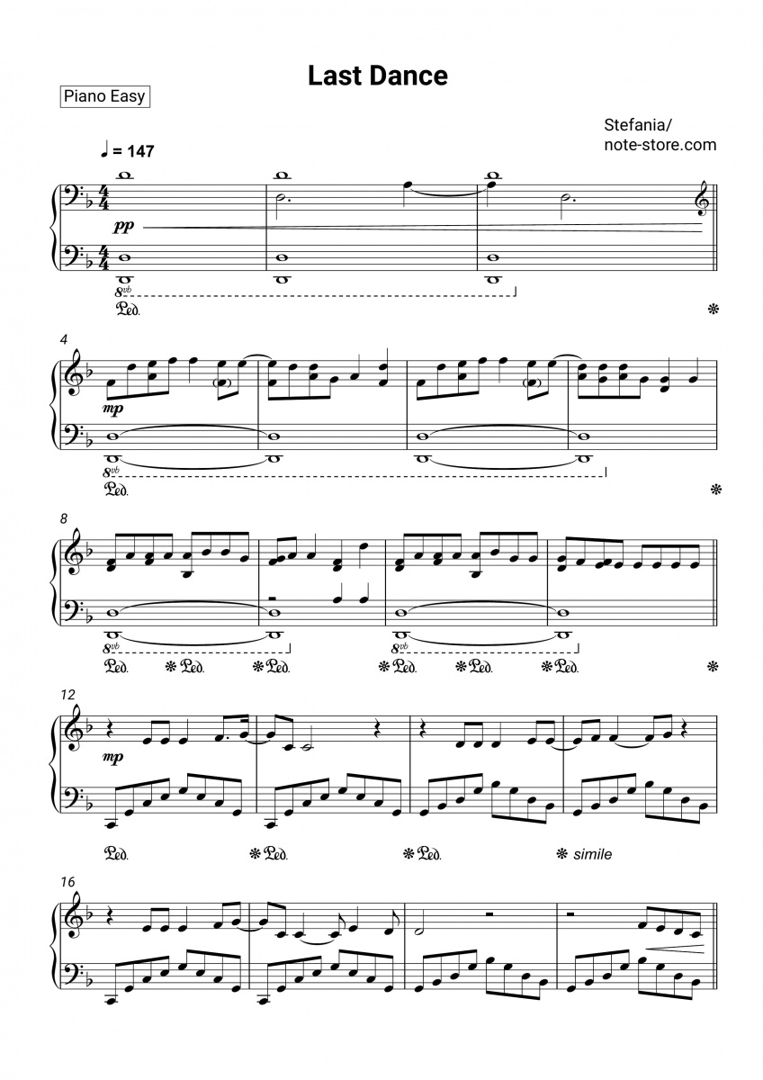 Stefania - Last Dance ноты для фортепиано