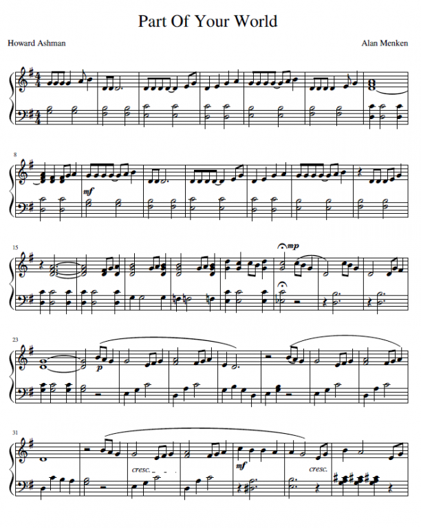 Alan Menken - Part of Your World (The Little Mermaid OST) ноты для фортепиано