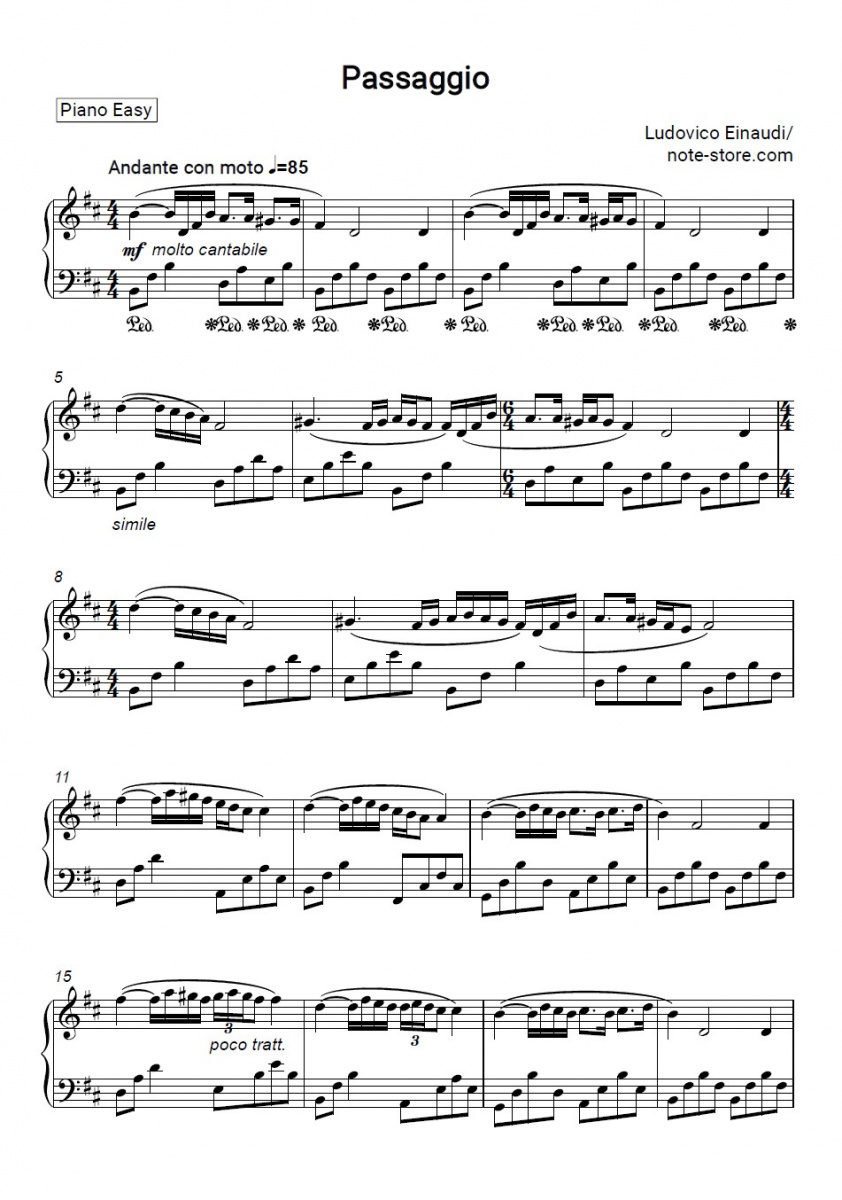 Лёгкие ноты Ludovico Einaudi - Passagio - Пианино.Easy