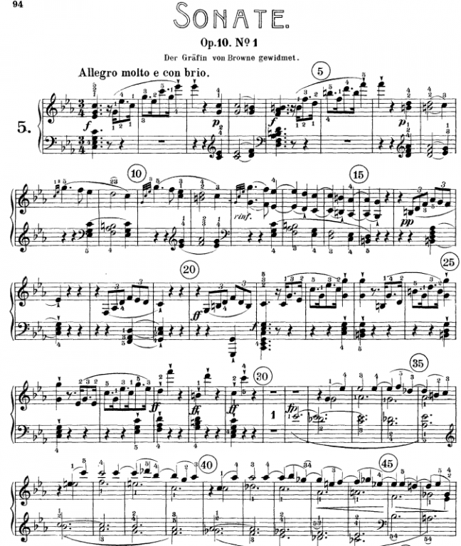 Ноты Людвиг ван Бетховен - Соната для фортепиано № 5 до минор, опус 10 № 1 - Пианино.Соло