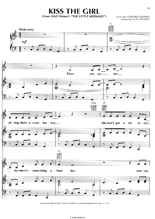 Alan Menken - Kiss The Girl (from The Little Mermaid) ноты для фортепиано