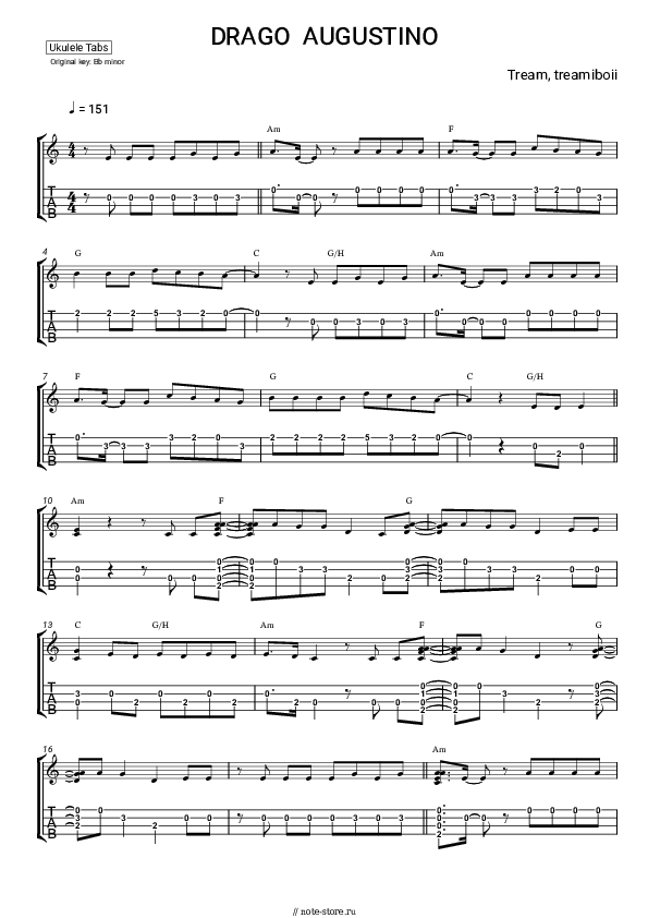 Ноты Tream, treamiboii - DRAGO AUGUSTINO скачать - Укулеле.Табы
