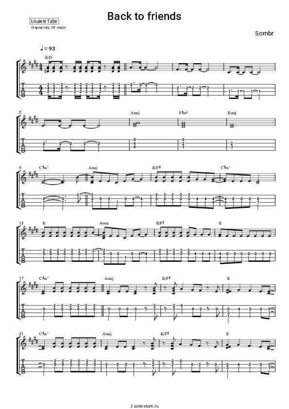 Ноты sombr - back to friends скачать - Укулеле.Табы