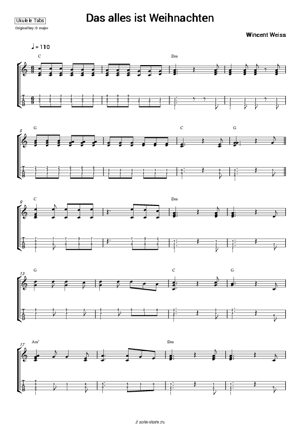 Ноты Wincent Weiss - Das alles ist Weihnachten скачать - Укулеле.Табы