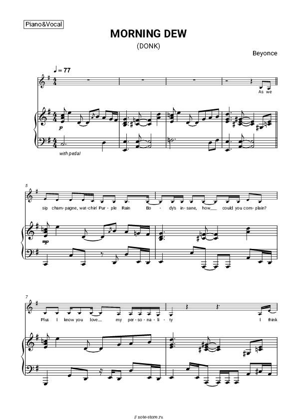 Ноты с вокалом Beyonce - MORNING DEW (DONK) скачать - Пианино&Вокал