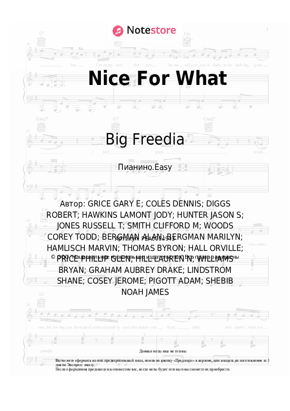Лёгкие ноты Drake, 5th Ward Weebie, Big Freedia - Nice For What - Пианино.Easy